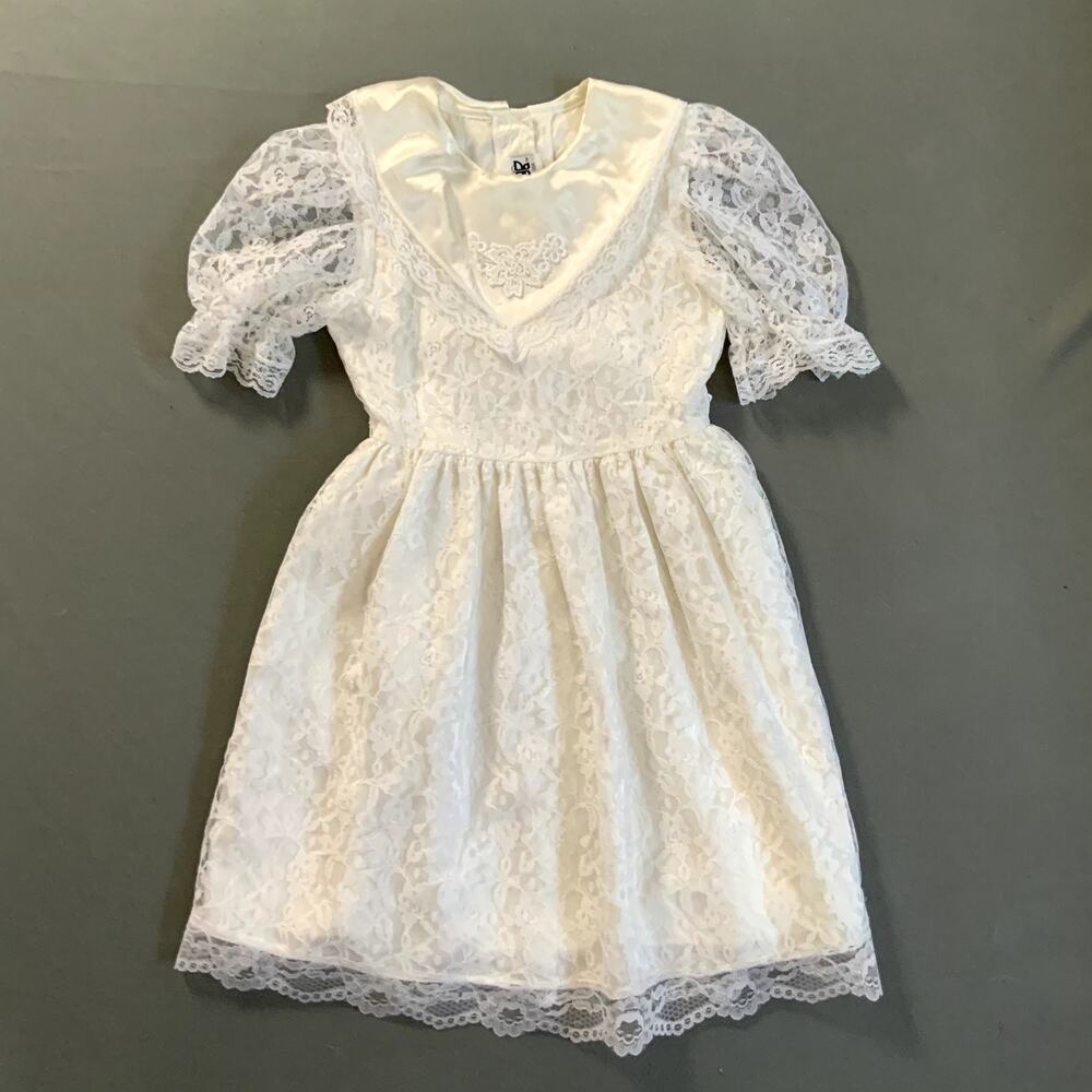 Jo Lene‎ Girl's White Dress Flower Girl Baptism Communion Lace Size 8 M74323 vtg